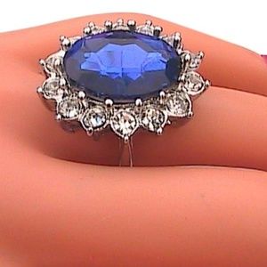 14k Wg Filled Blue White Topaz Huge Gold Ring(#67)
